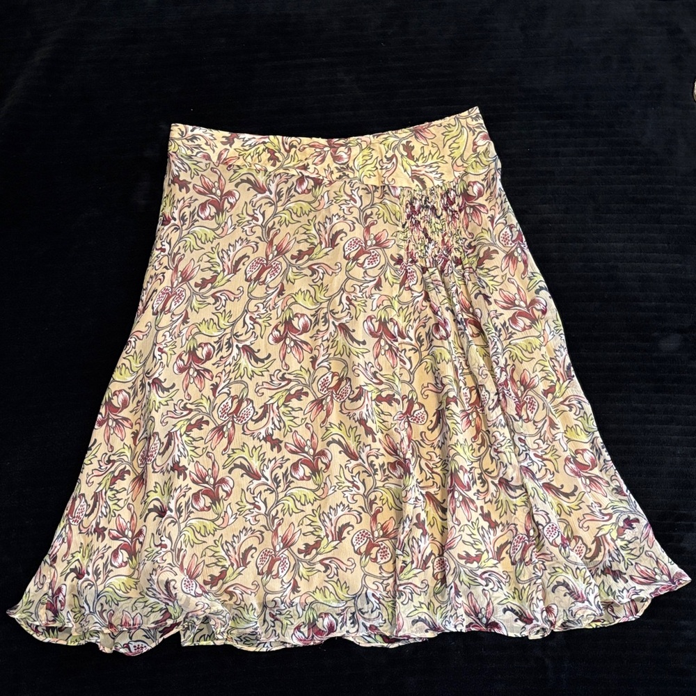 Nash Intl Sz 14 Floral A-Line Lined Midi Skirt in Yellow and Pink